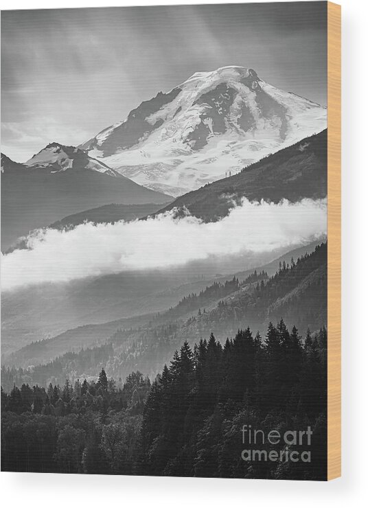 American Wood Print featuring the photograph Mount Baker in Black And White by Henk Meijer Photography