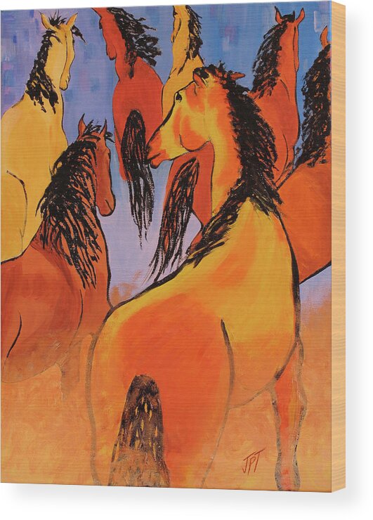 Mustang Horses Wood Print featuring the painting Mustangs on the Move by Listen To Your Horse