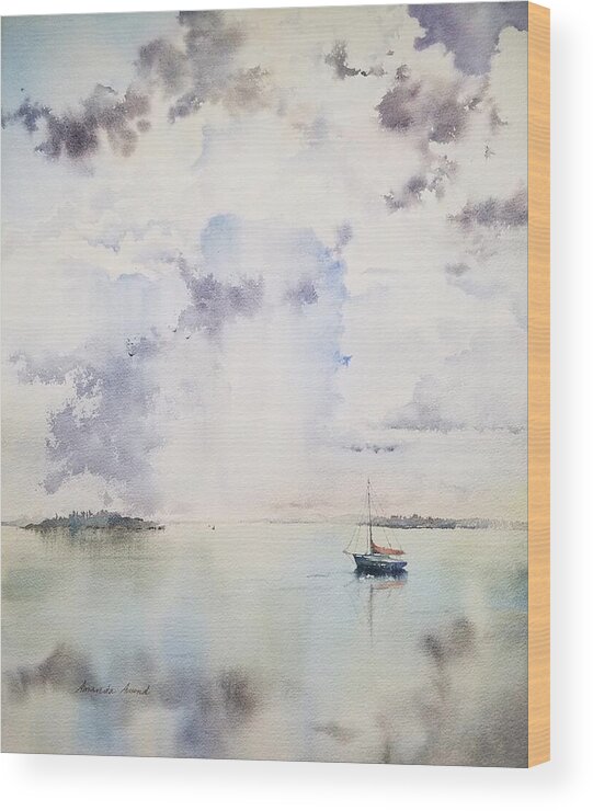 Lake Champlain Wood Print featuring the painting My Mooring by Amanda Amend