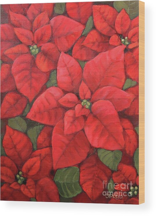 Poinsettia Wood Print featuring the painting My very red poinsettia by Inese Poga