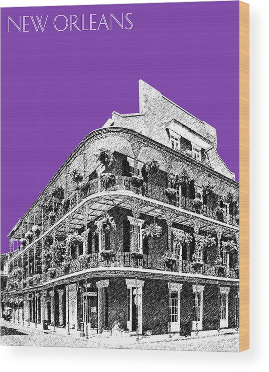 Architecture Wood Print featuring the digital art New Orleans Skyline French Quarter - Silver by DB Artist