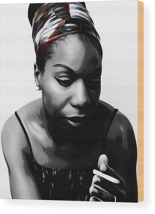 Abstract Wood Print featuring the mixed media Nina Simone by Canessa Thomas