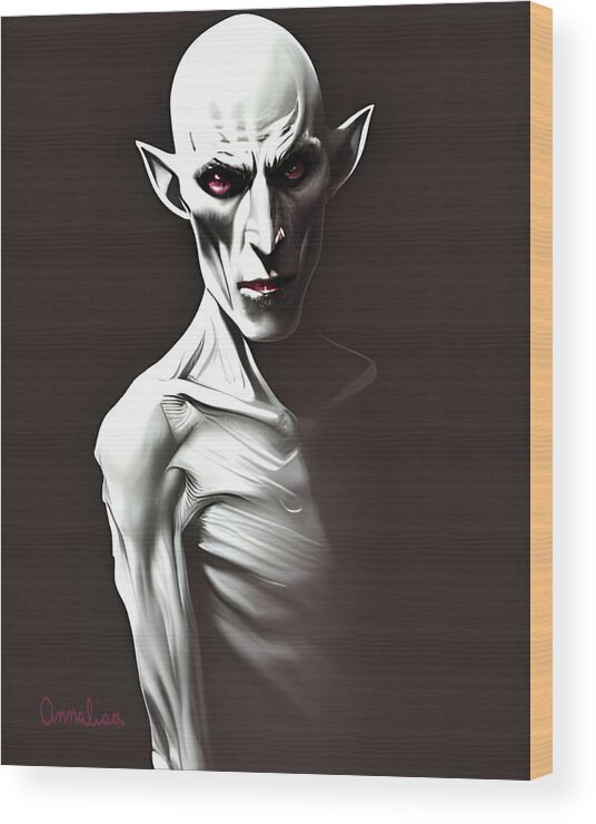 Nosferatu Wood Print featuring the digital art Nosferatu in the Shadow by Annalisa Rivera-Franz