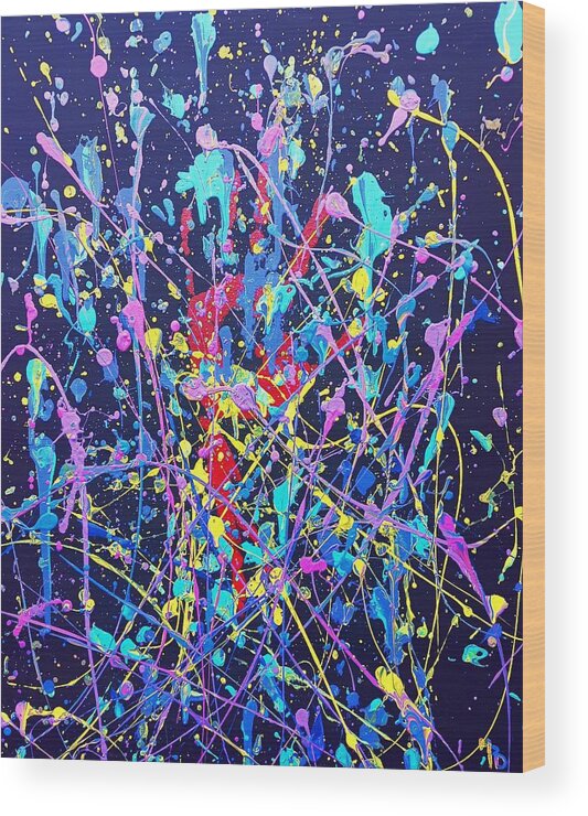 Abstract Color Splatters Wood Print featuring the painting Obliterated by Susan Anderson