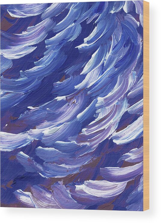 Ocean Wood Print featuring the painting Ocean Wave Splash On The Shore Coastal Breeze Blues by Irina Sztukowski