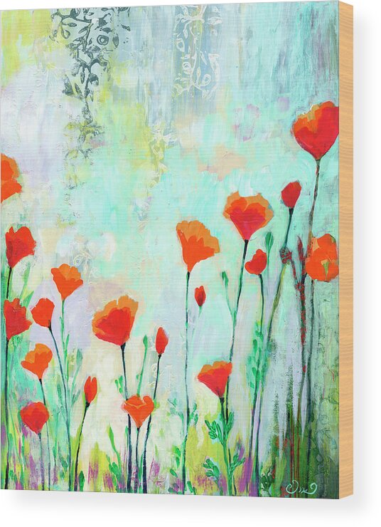 Floral Wood Print featuring the painting One Sunny Morning by Jennifer Lommers