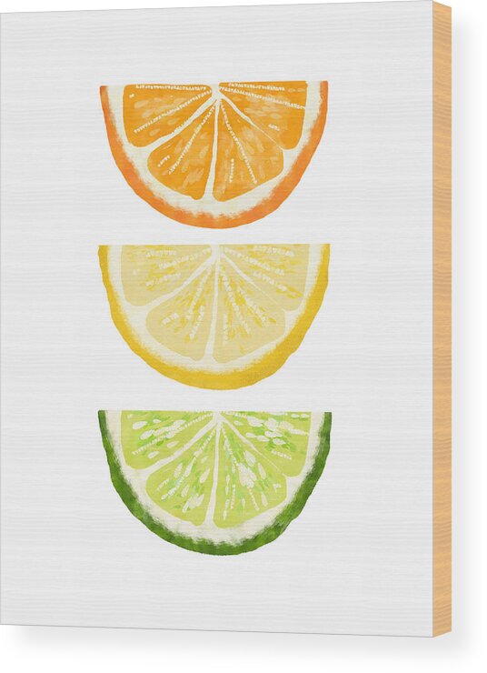 Fruit Wood Print featuring the mixed media Orange Lemon Lime- Art by Linda Woods by Linda Woods