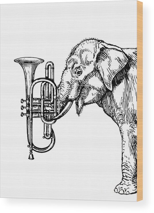 Elephant Wood Print featuring the digital art Orchestra Elephant by Madame Memento