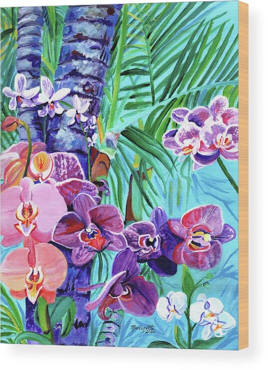 Tropical Orchids Wood Print featuring the painting Orchid Fantasy Garden by Marionette Taboniar