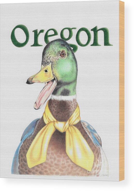 Oregon Wood Print featuring the drawing Oregon Duck by Karrie J Butler