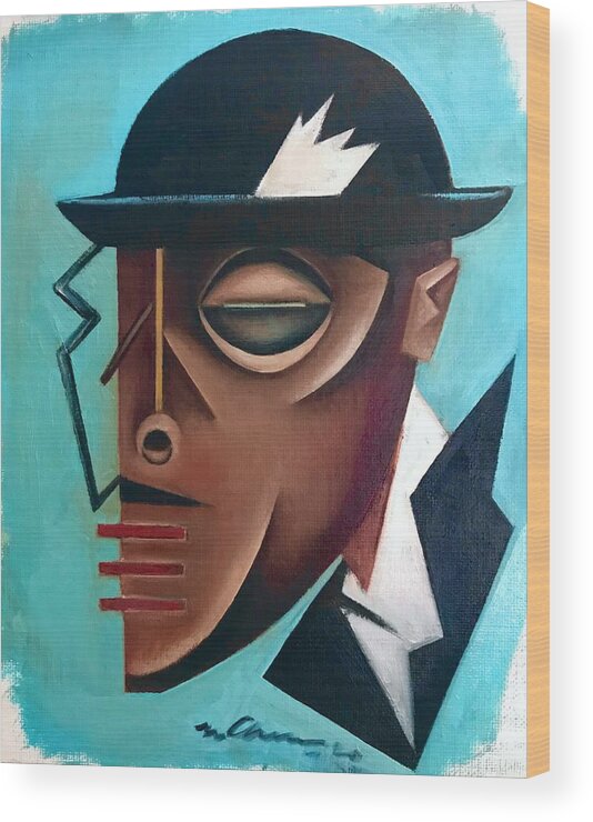 Jazz Wood Print featuring the painting Osby/ Jazz- Last Hat of Mr. Gutterman by Martel Chapman