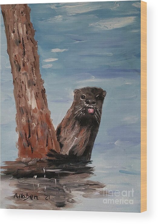 Wildlife Art Wood Print featuring the painting Otter With Attitude by Stanton Allaben