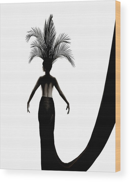 Female Wood Print featuring the photograph Palm leaves headdress by Anders Kustas