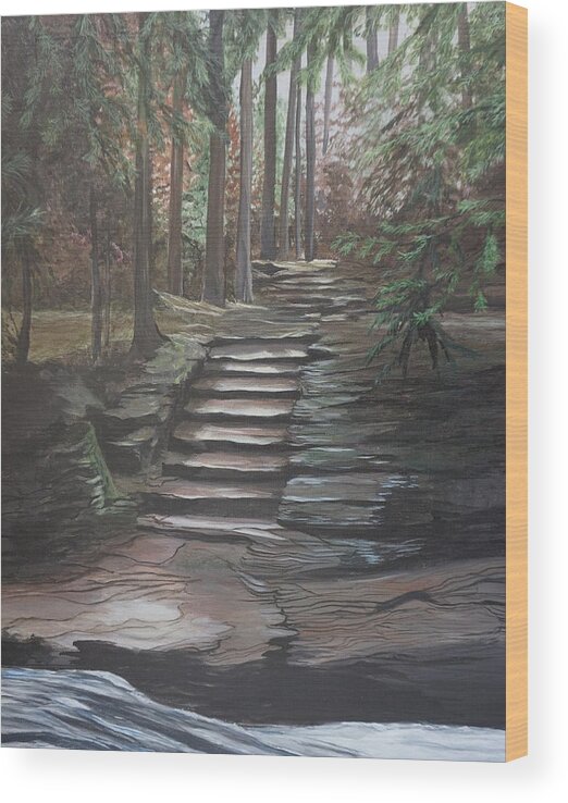 Amnicon Wood Print featuring the painting Pathway near Amnicon Falls by Elissa Ewald