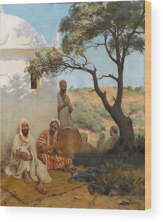 Paul Jean Baptiste Lazerges (french Wood Print featuring the painting PAUL JEAN BAPTISTE LAZERGES Arab musicians by Artistic Rifki