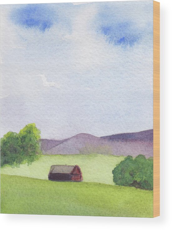 Berkshires Wood Print featuring the painting Pause at Barn by Anne Katzeff