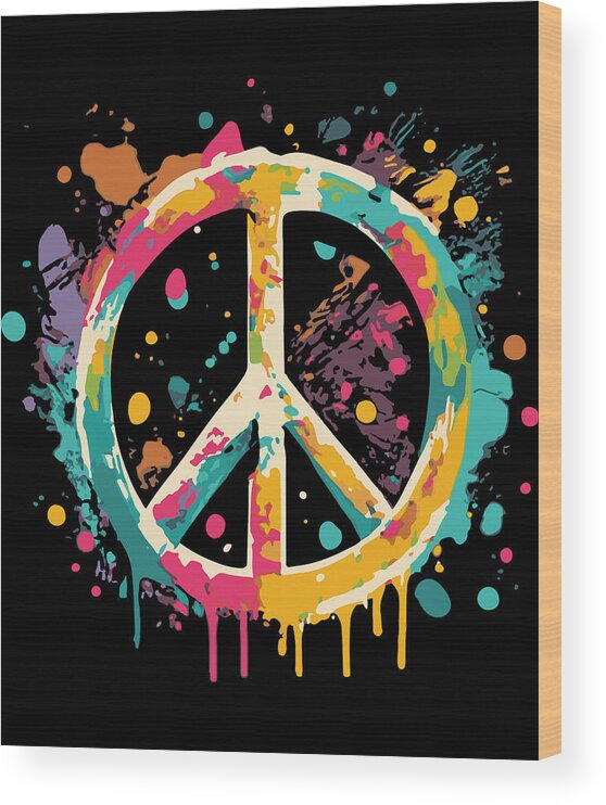 Peace Sign Wood Print featuring the digital art Peace Sign Paint Splatter Graffiti by Flippin Sweet Gear