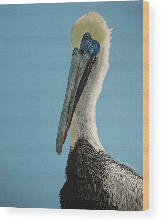 Pelican Wood Print featuring the painting Pelicanus Magnificus by Heather E Harman