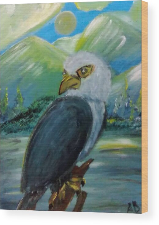 Eagles Wood Print featuring the painting Perched Bald Eagle by Andrew Blitman
