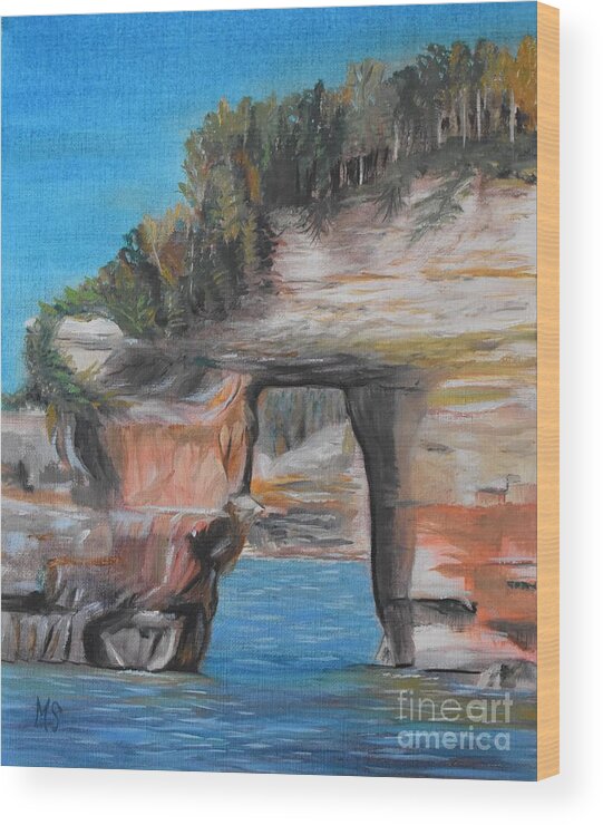 Michigan Wood Print featuring the painting Pictured Rocks by Monika Shepherdson