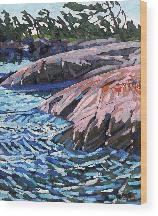 2391 Wood Print featuring the painting Pines Rock Water 2020 by Phil Chadwick