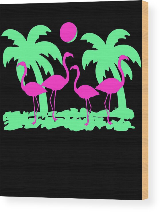 Cool Wood Print featuring the digital art Pink Flamingos by Flippin Sweet Gear