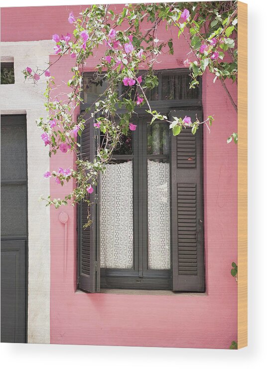 Architecture Wood Print featuring the photograph Pink House with Black Shutters by Lupen Grainne