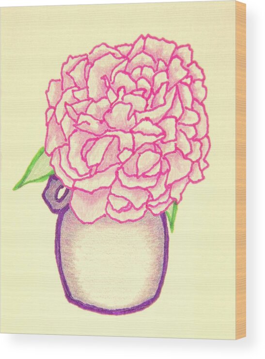 Pink Wood Print featuring the drawing Pink Hydrangea by Karen Nice-Webb