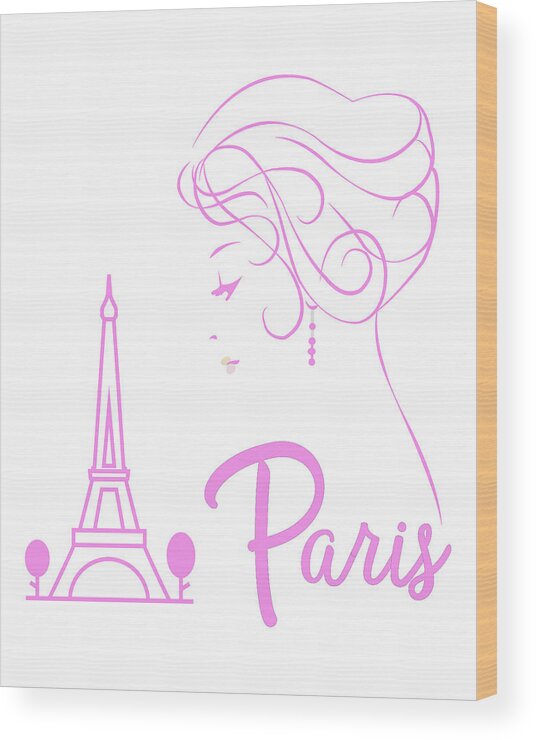 Paris Girl Line Art Drawing Wood Print featuring the digital art Pink Paris by Bob Pardue