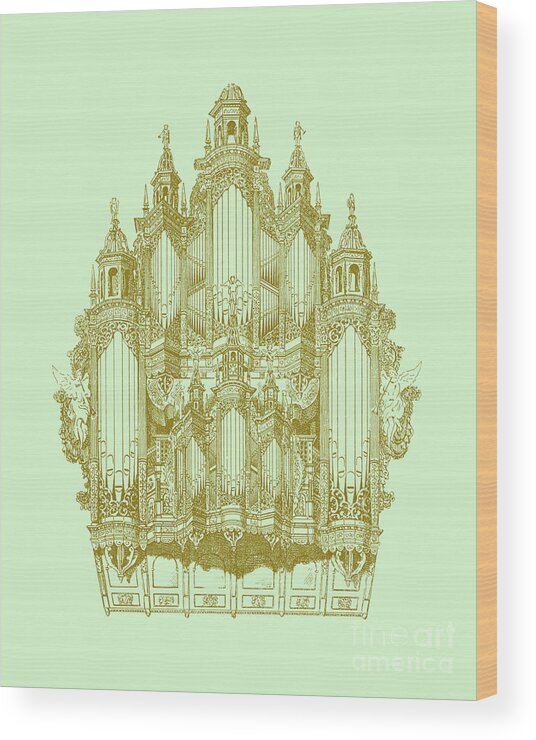 Organ Wood Print featuring the mixed media Pipe Art Linework by Madame Memento
