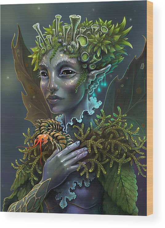 Fairy Wood Print featuring the painting Portrait of Wild Fae by Cristina McAllister