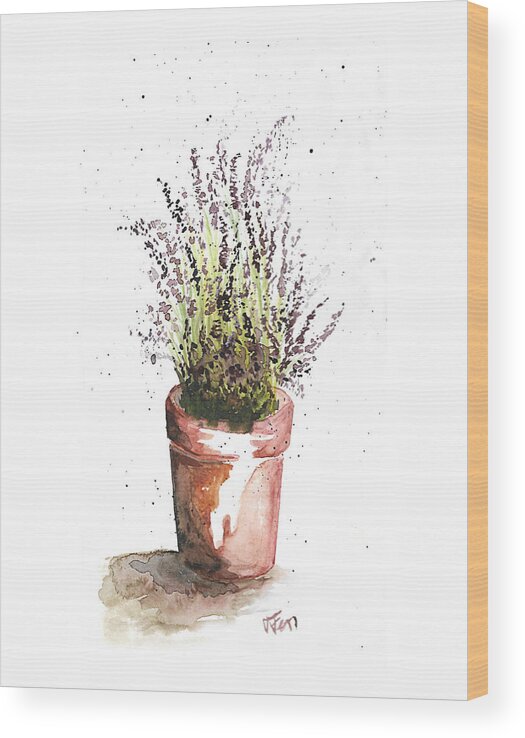Plant Wood Print featuring the painting Potted Lavender by Tatiana Fess