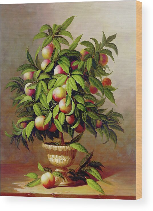 Fruit Wood Print featuring the painting Potted Peach Tree by Welby