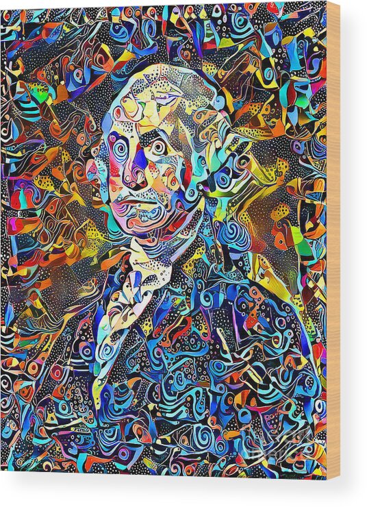 Wingsdomain Wood Print featuring the photograph President George Washington in Vibrant Contemporary Surreal Abstract Colors 20210210 by Wingsdomain Art and Photography