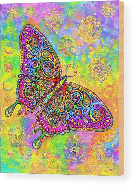 Butterfly Wood Print featuring the painting Psychedelic Paisley Butterfly by Rebecca Wang