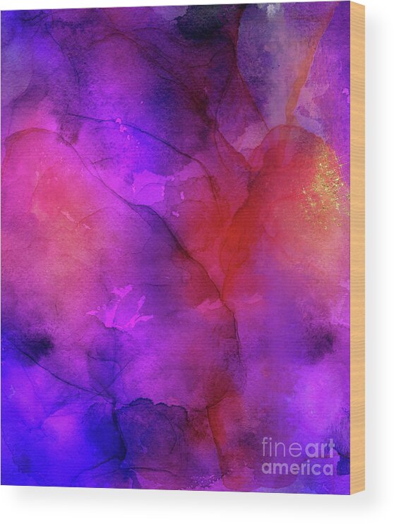 Purple Ink Painting Wood Print featuring the painting Purple, Blue, Red And Pink Fluid Ink Abstract Art Painting by Modern Art
