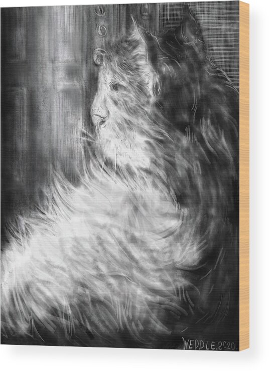 Cat Wood Print featuring the digital art Quiescence by Angela Weddle