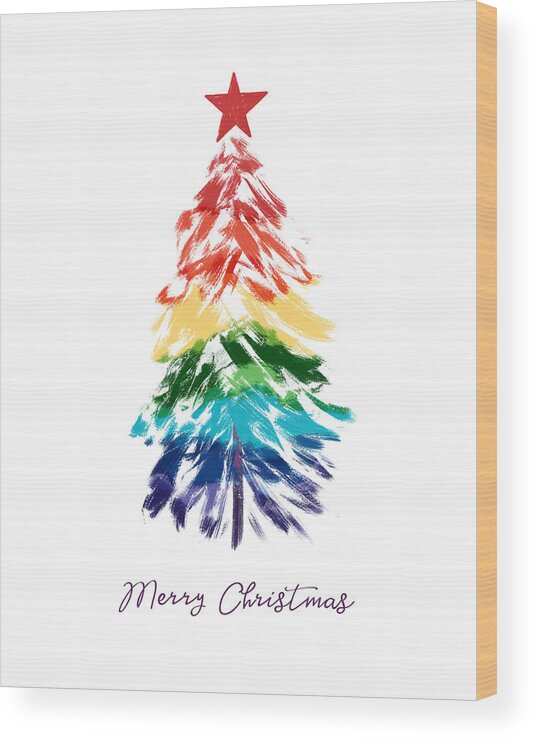 Rainbow Christmas Tree Wood Print featuring the digital art Rainbow Christmas Tree- Art by Linda Woods by Linda Woods