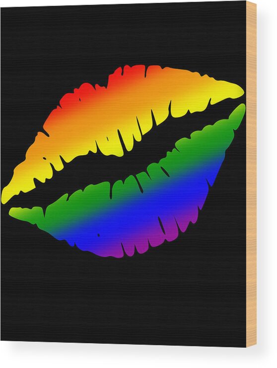 Funny Wood Print featuring the digital art Rainbow Kissy Lips by Flippin Sweet Gear