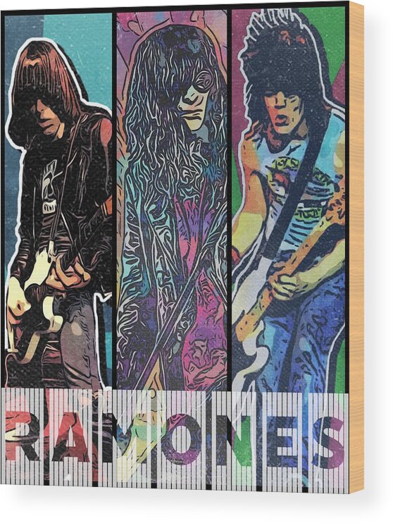 Ramones Wood Print featuring the digital art Ramones Pop Art Collage II by Christina Rick