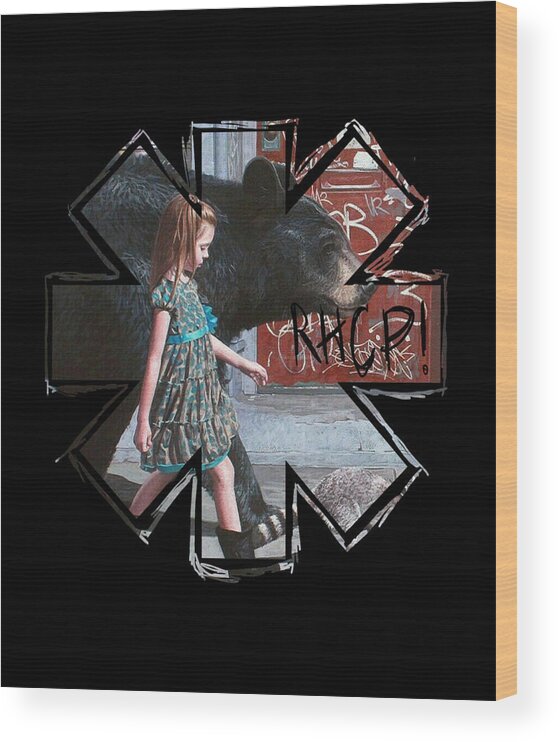 Red Hot Chili Peppers Wood Print featuring the digital art Red Bear Chili and Girl by Notorious Artist