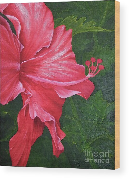Red Flowers Wood Print featuring the painting Red Hibiscus by Mary Deal