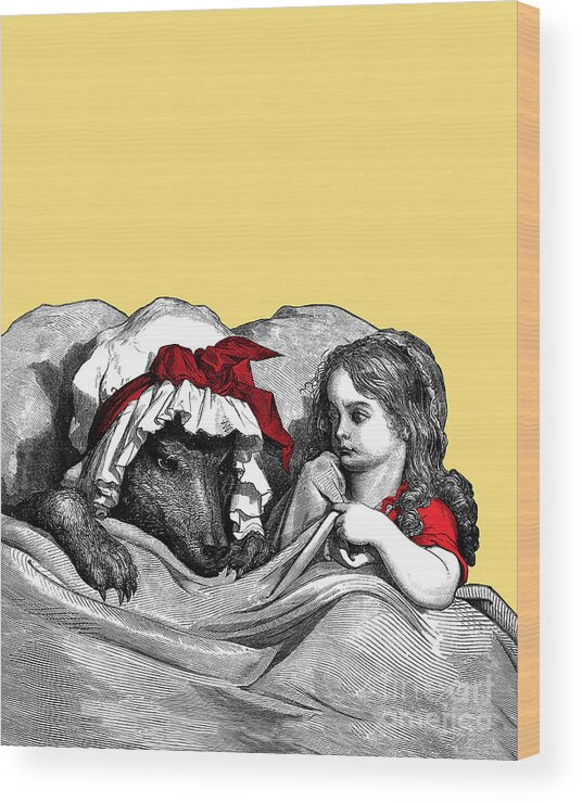 Little Red Riding Hood Wood Print featuring the digital art Red Riding Hood and the Big Bad Wolf by Madame Memento