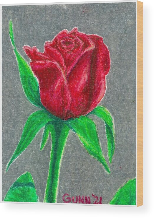 Rose Wood Print featuring the pastel Red Rose 1 by Katrina Gunn