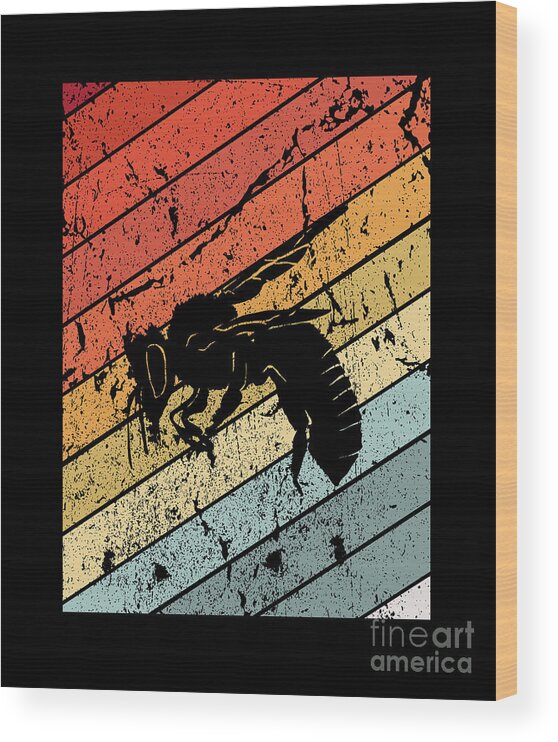 Bee Wood Print featuring the digital art Retro Bee Wasp Insect Gift by J M