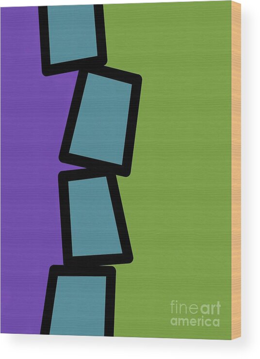 Retro Wood Print featuring the mixed media Retro Blue Rectangles 2 by Donna Mibus