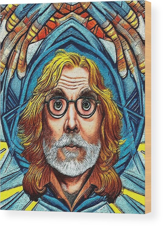 Famous Wood Print featuring the digital art Retro Comic Style Artwork Highly Detailed Billy Connolly 11 by Edgar Dorice