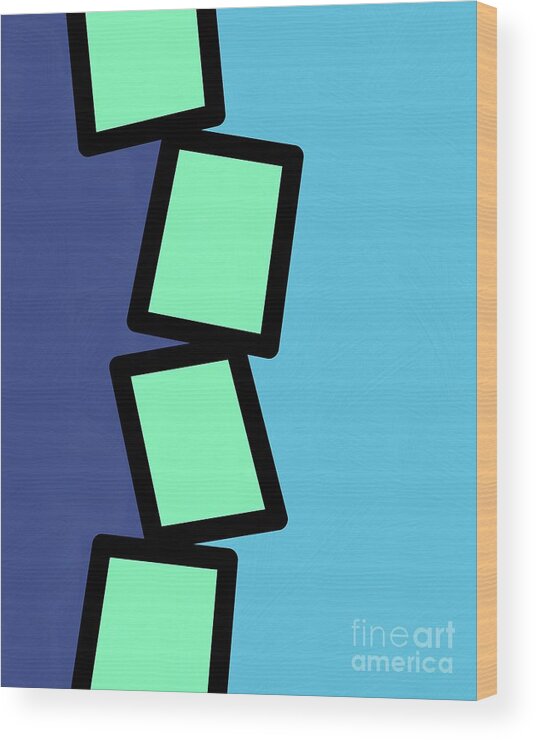 Retro Wood Print featuring the mixed media Retro Mint Green Rectangles 2 by Donna Mibus