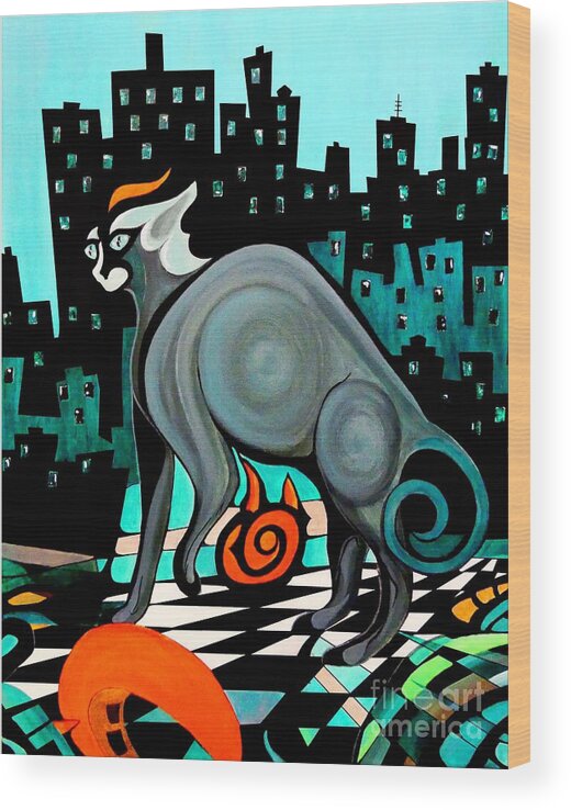 Cats Wood Print featuring the painting Rhapsody in Mew by John Lyes