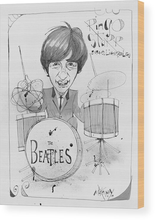  Wood Print featuring the drawing Ringo Starr by Phil Mckenney
